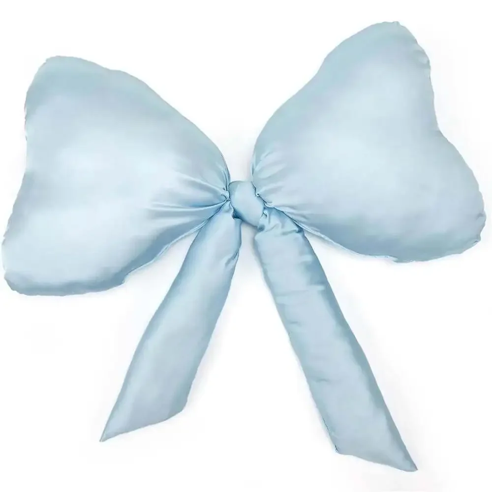 Light Pastel Baby Blue Satin Bow Throw Pillow Coquette Room Decor